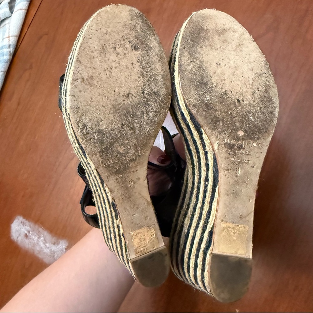 kate spade Black Patent Leather Striped Espadrille Wedges - Picture 5 of 6